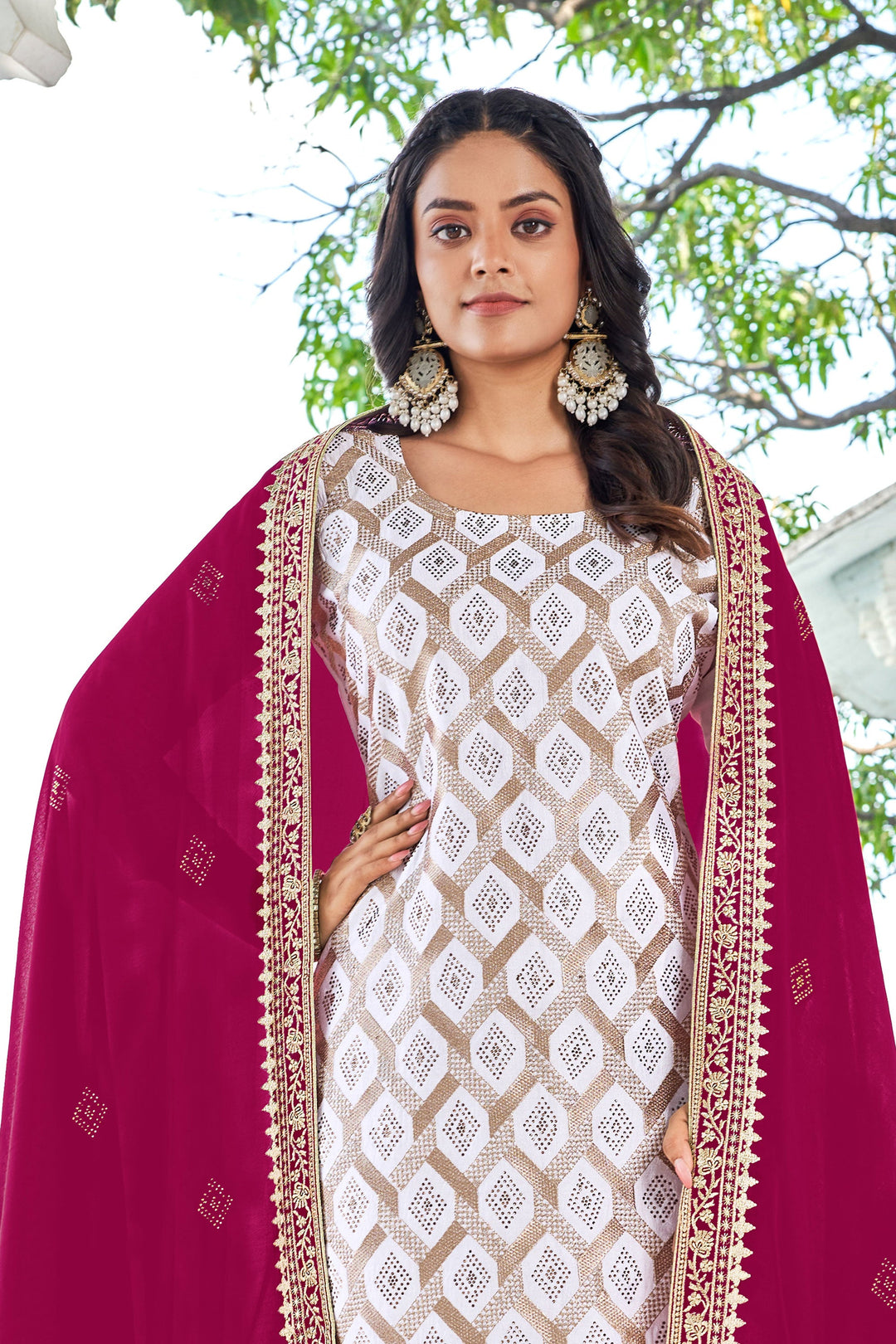 Classic Off White Color Festive Wear Salwar Suit In Fancy Fabric | Buy Online India