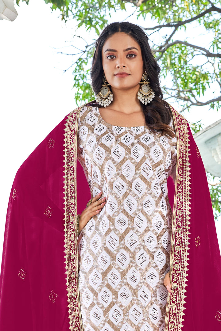 Classic Off White Color Festive Wear Salwar Suit In Fancy Fabric | Buy Online India