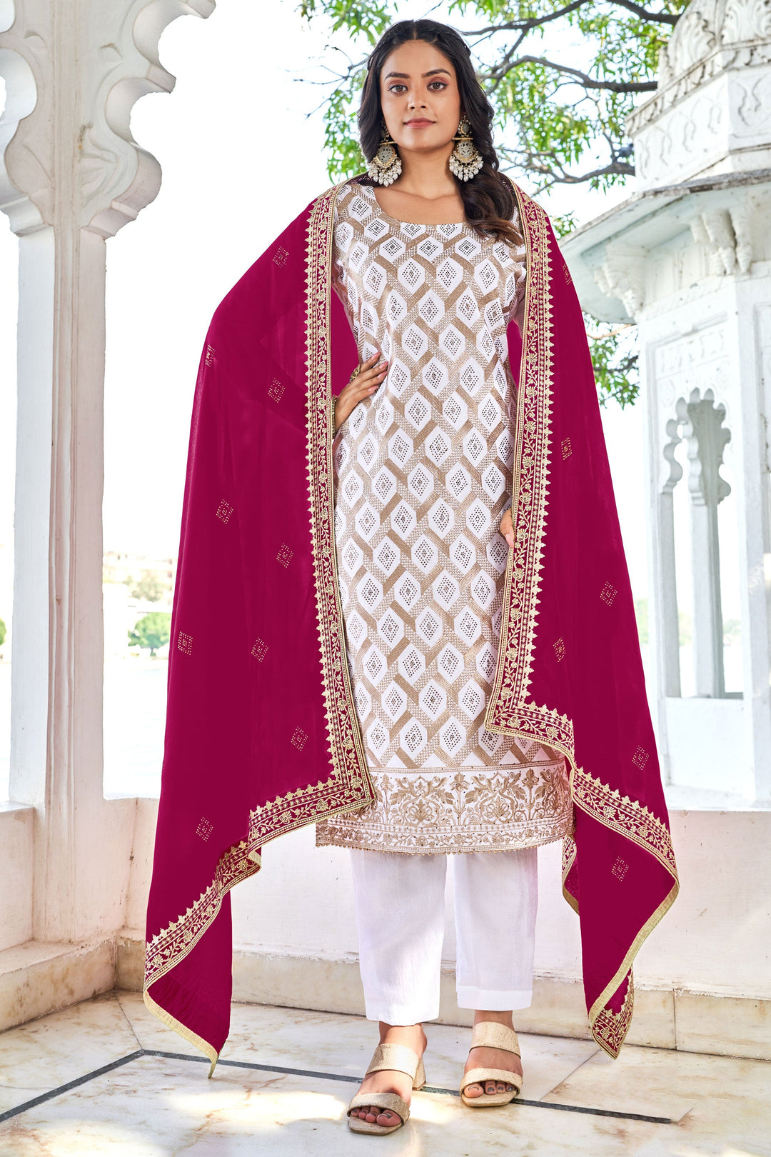 Classic Off White Color Festive Wear Salwar Suit In Fancy Fabric | Buy Online India