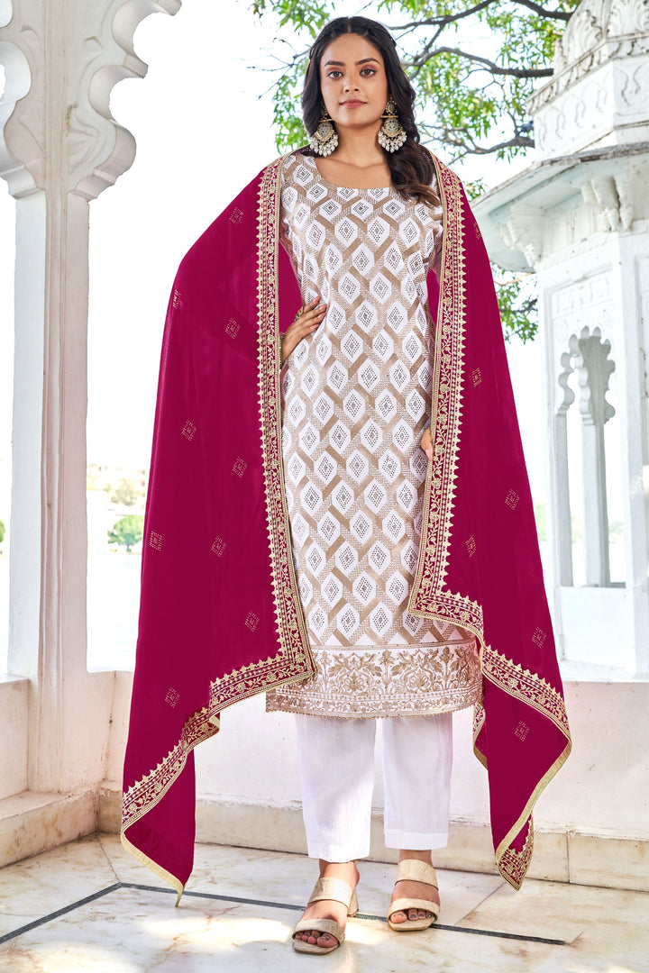 Classic Off White Color Festive Wear Salwar Suit In Fancy Fabric | Buy Online India