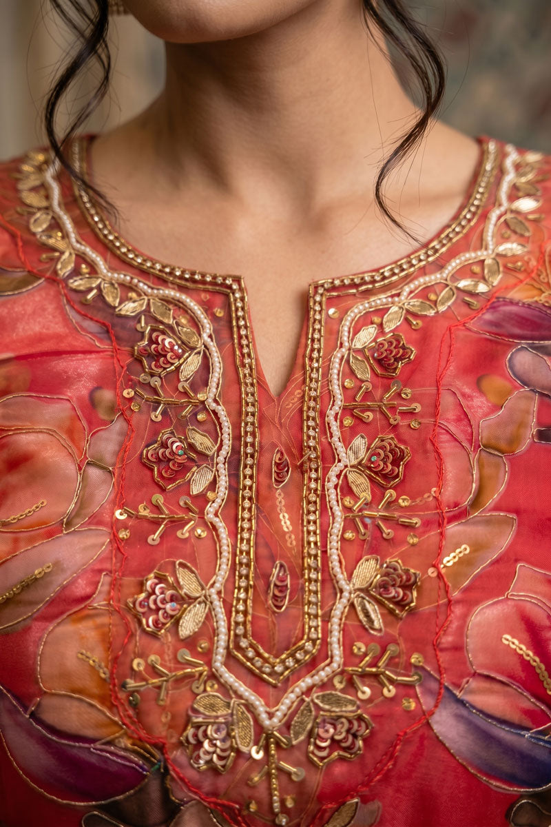 Organza Fabric Peach Color Beatific Look Salwar Suit