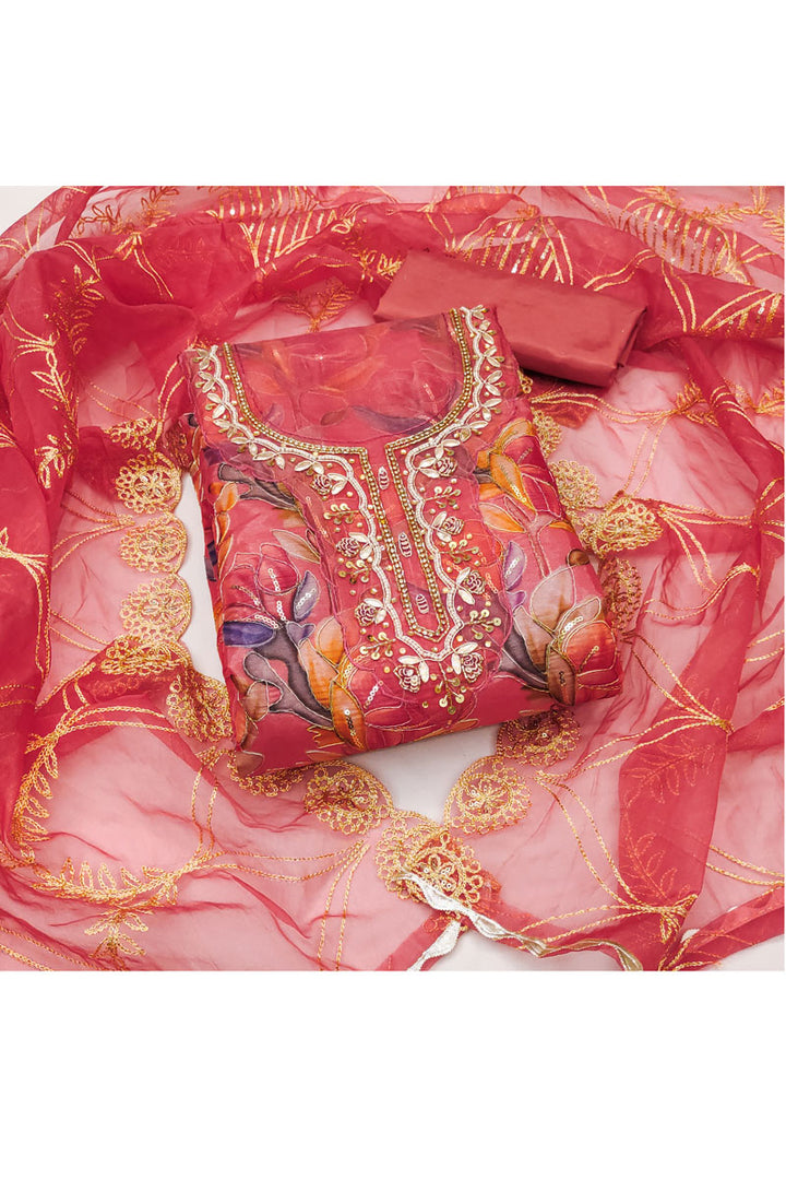 Organza Fabric Peach Color Beatific Look Salwar Suit