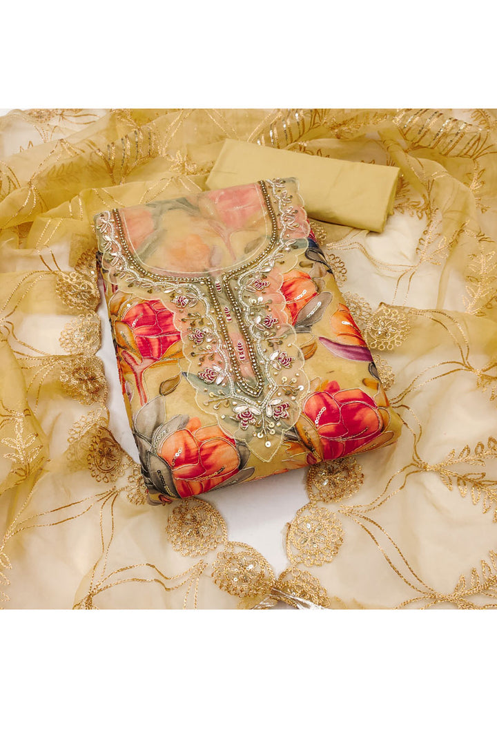Fabulous Organza Fabric Yellow Color Salwar Suit