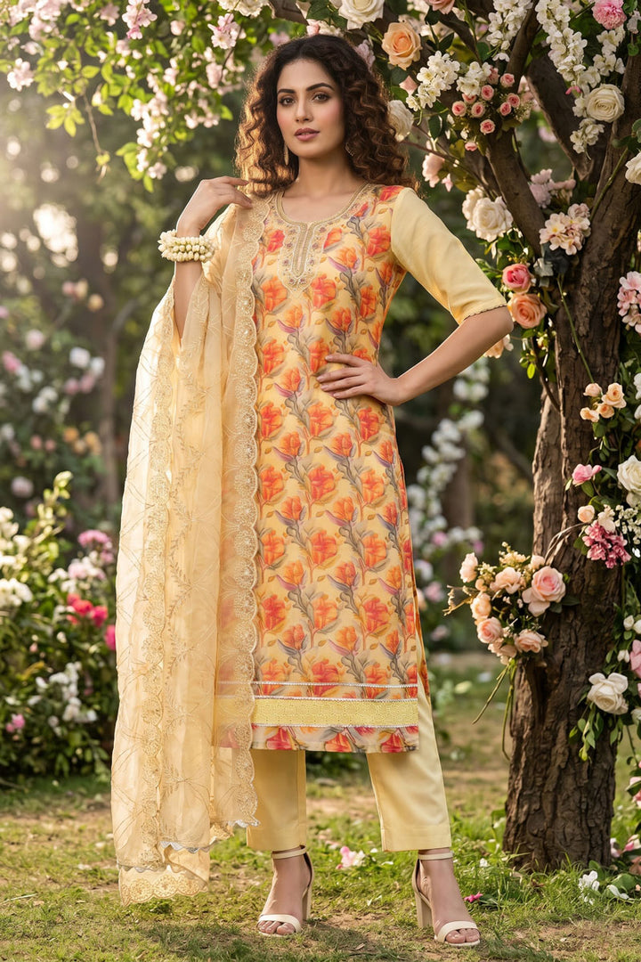 Fabulous Organza Fabric Yellow Color Salwar Suit