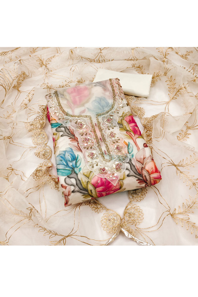 Organza Fabric Captivating Off White Color Salwar Suit