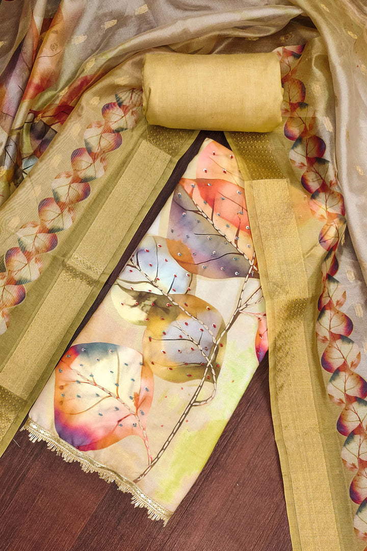 Trendy Rayon Cotton Beige Color Salwar Suit With HandWork