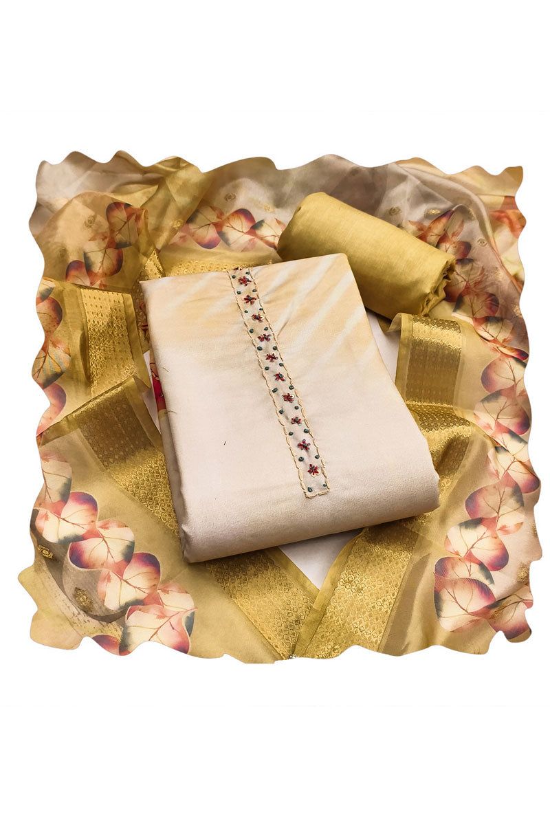 Trendy Rayon Cotton Beige Color Salwar Suit With HandWork