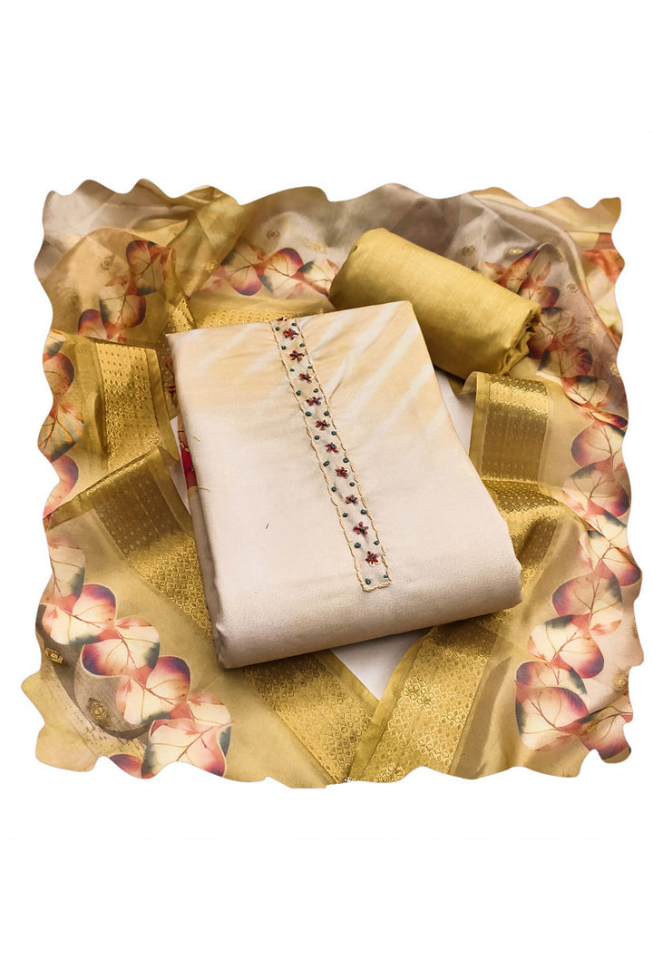 Trendy Rayon Cotton Beige Color Salwar Suit With HandWork