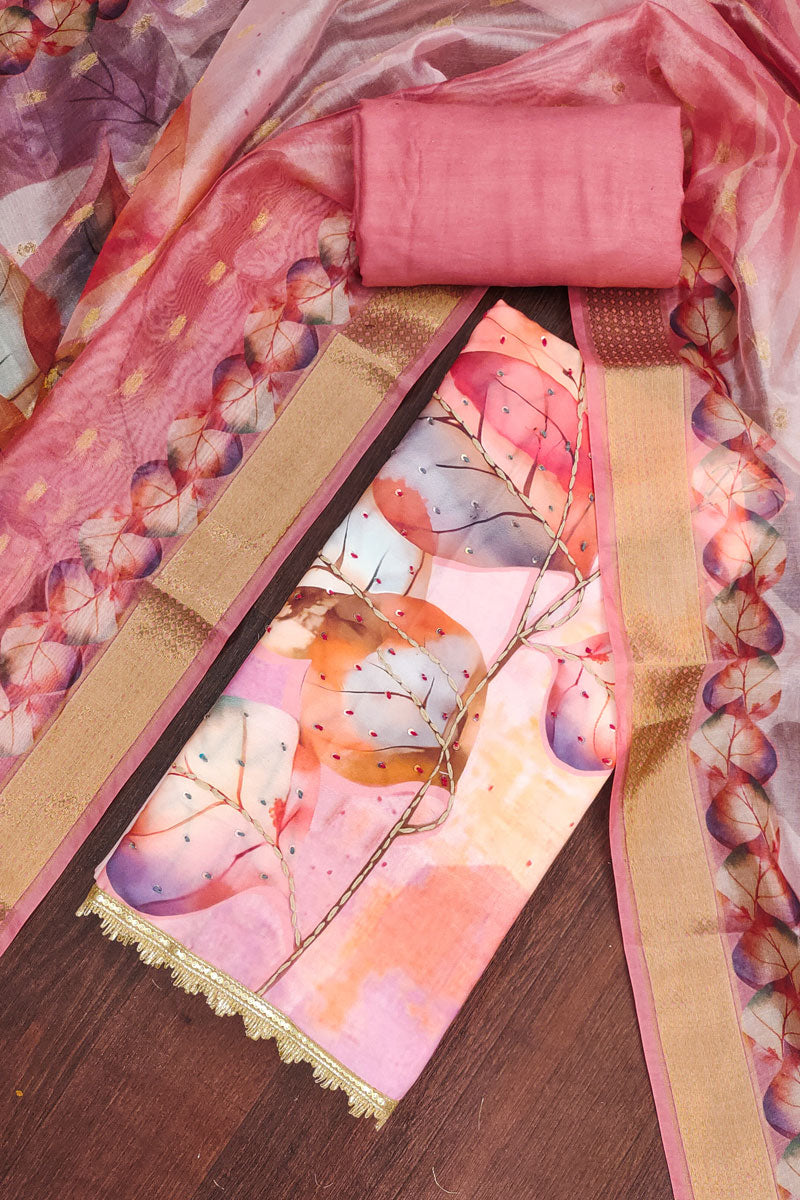 Sober Pink Color Handwork On Rayon Cotton Salwar Suit
