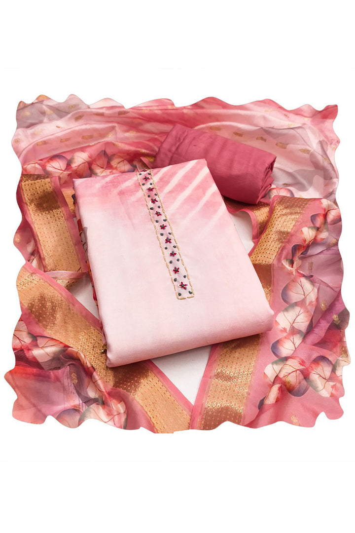 Sober Pink Color Handwork On Rayon Cotton Salwar Suit