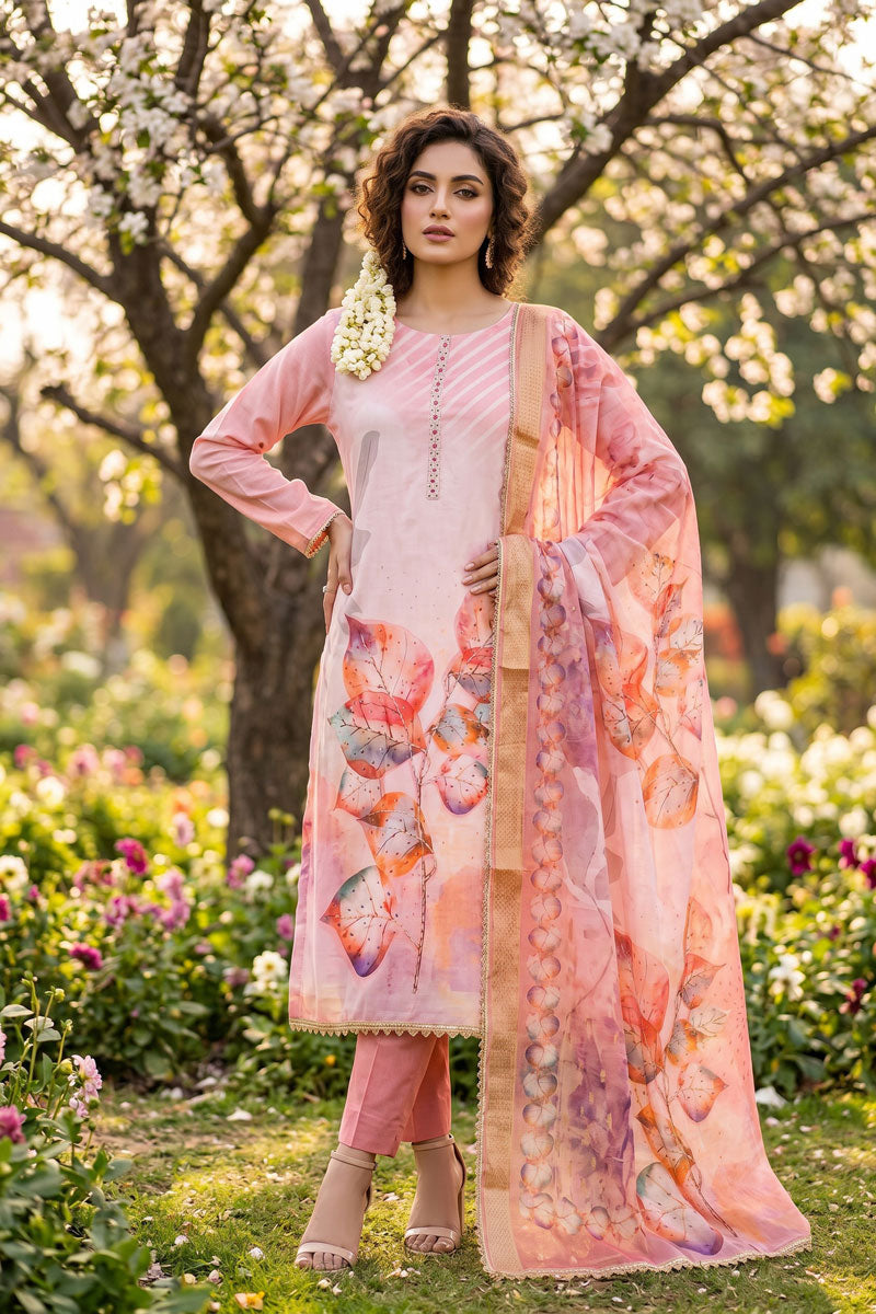 Sober Pink Color Handwork On Rayon Cotton Salwar Suit