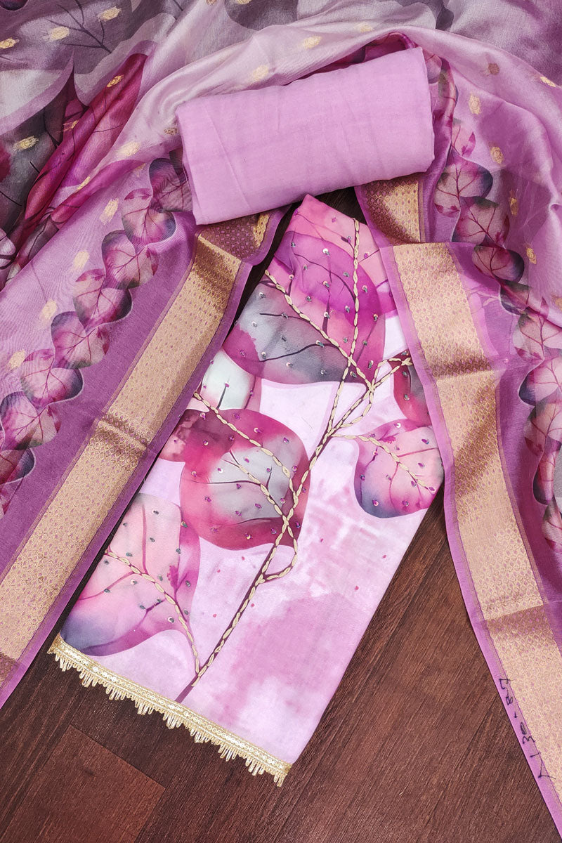 Rayon Cotton HandWork On Lavender Color Amazing Salwar Suit