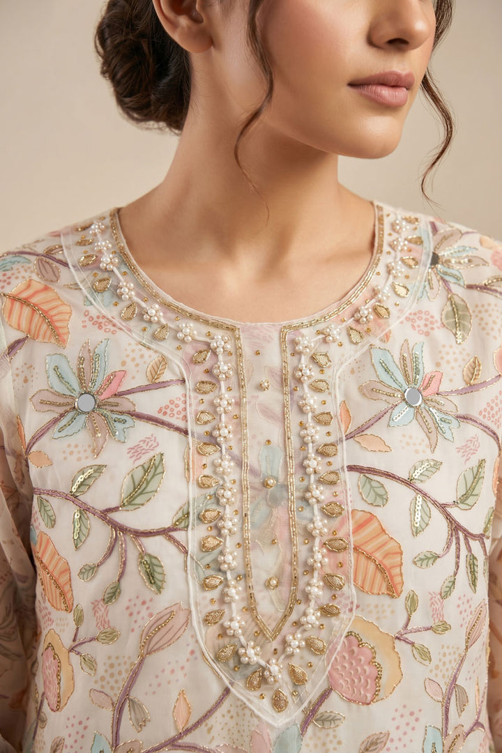 Festive Style Beige Color Handwork Organza Salwar Suit | Buy Online India