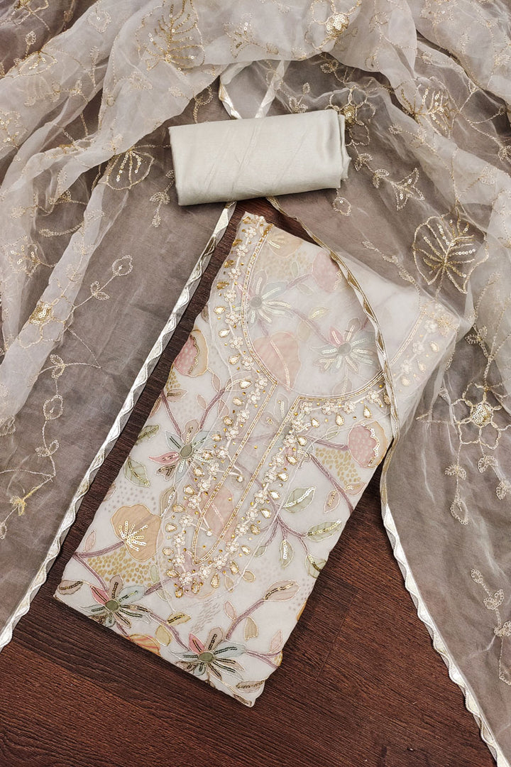 Festive Style Beige Color Handwork Organza Salwar Suit | Buy Online India