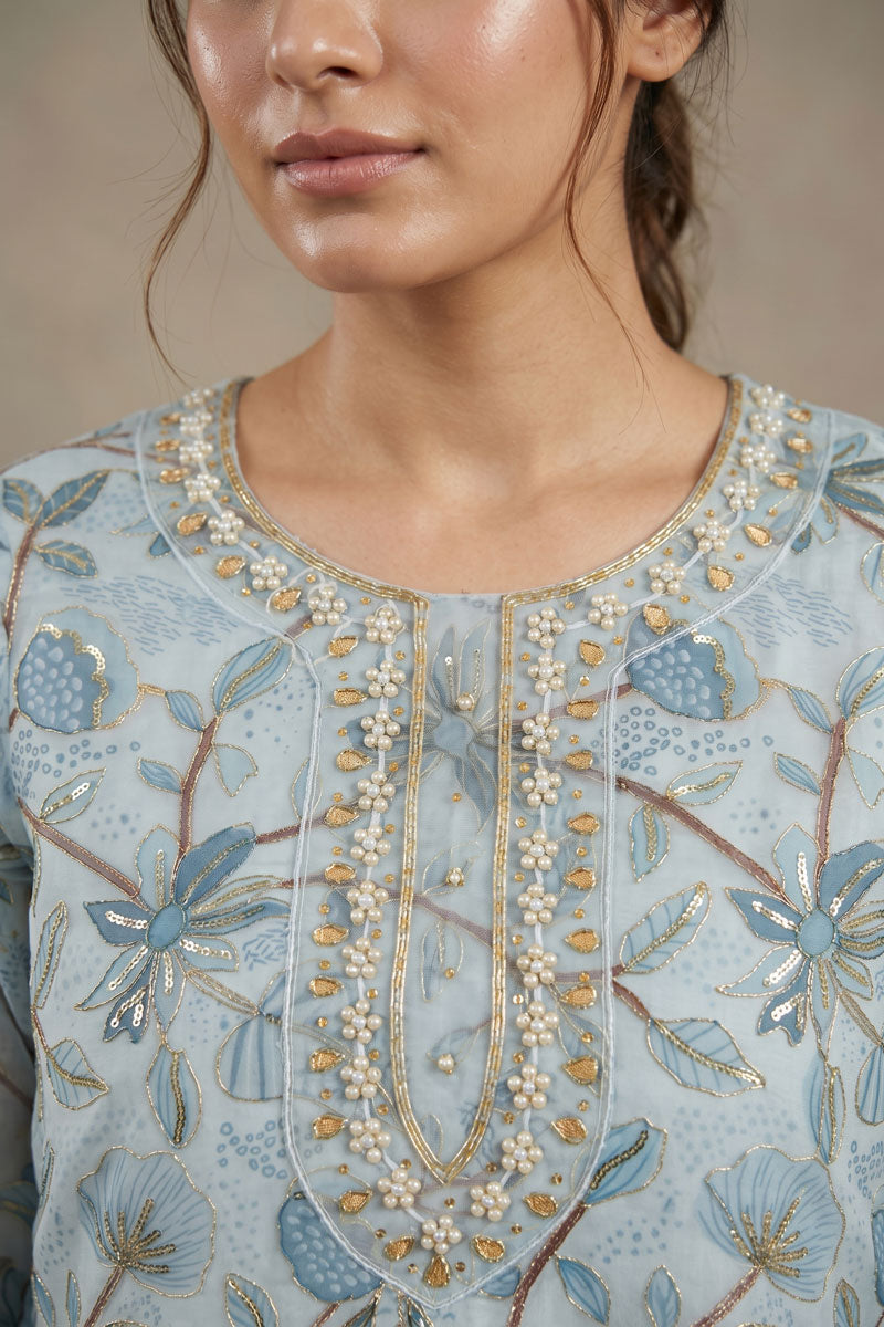 Light Cyan Color Festive Style Hand Work Organza Salwar Suit | Buy Online India