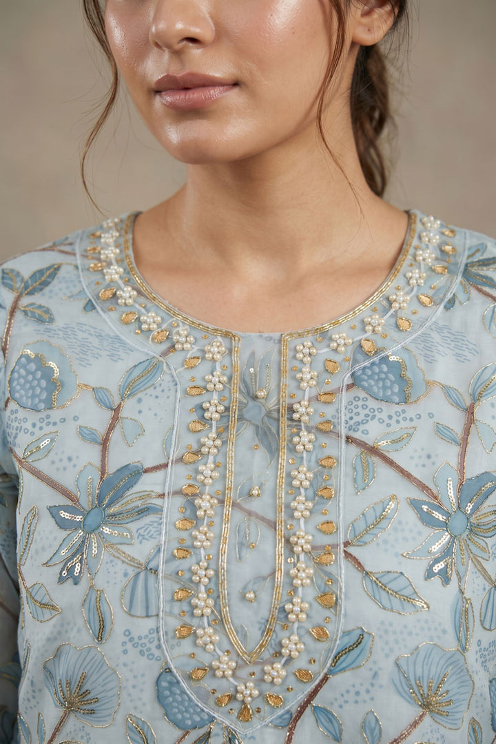 Light Cyan Color Festive Style Hand Work Organza Salwar Suit | Buy Online India