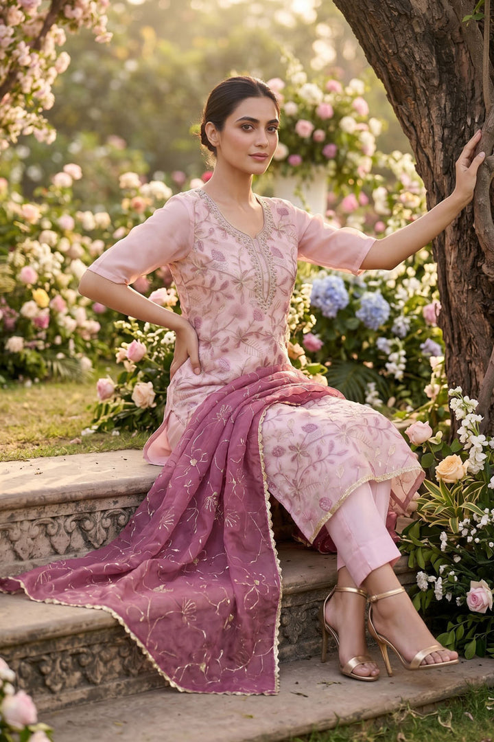 Festive Style Hand Work Organza Pink Salwar Suit | Buy Online India