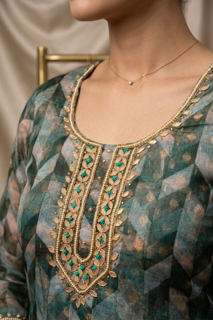 Light Cyan Festive Wear Hand Work Banarasi Organza Salwar Suit