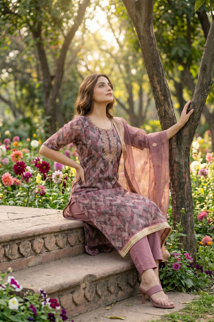 Graceful Festive Wear Hand Work Peach Banarasi Organza Salwar Suit | Buy Online India