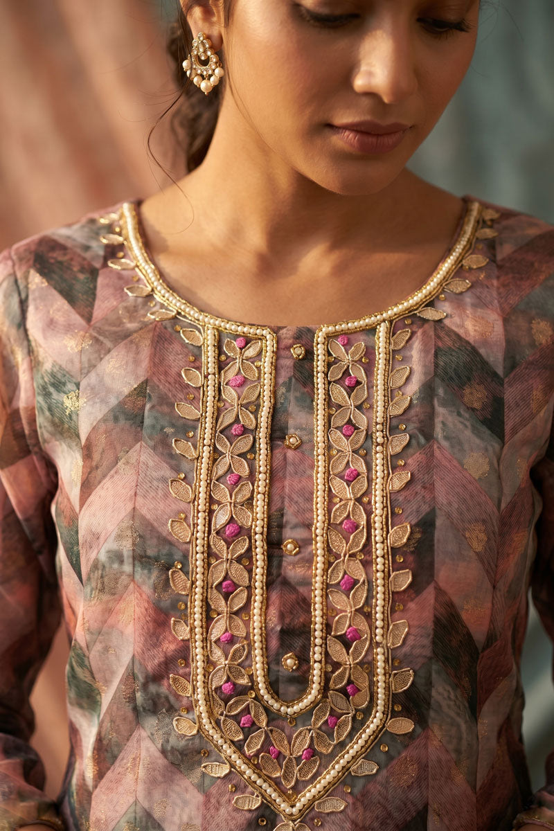 Graceful Festive Wear Hand Work Peach Banarasi Organza Salwar Suit | Buy Online India