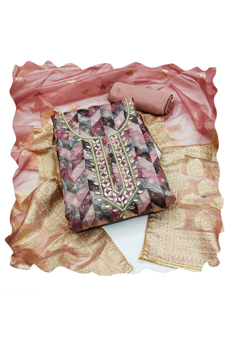 Graceful Festive Wear Hand Work Peach Banarasi Organza Salwar Suit | Buy Online India