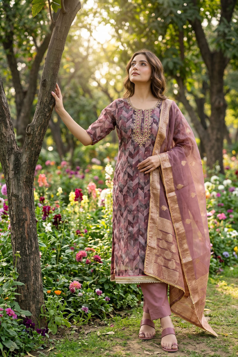 Graceful Festive Wear Hand Work Peach Banarasi Organza Salwar Suit | Buy Online India