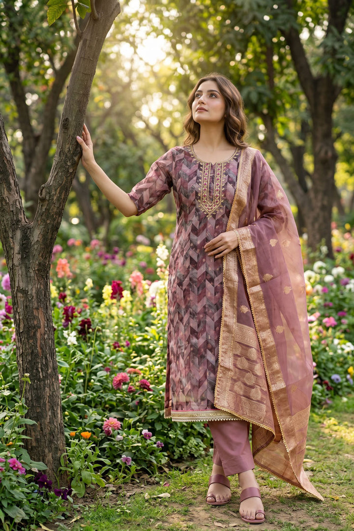 Graceful Festive Wear Hand Work Peach Banarasi Organza Salwar Suit | Buy Online India
