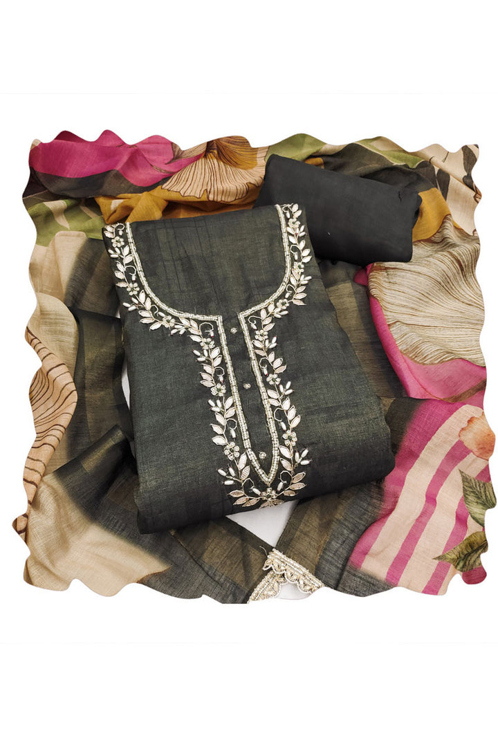 Vibrant Grey Color Linen Cotton Printed Salwar Suit For Festive