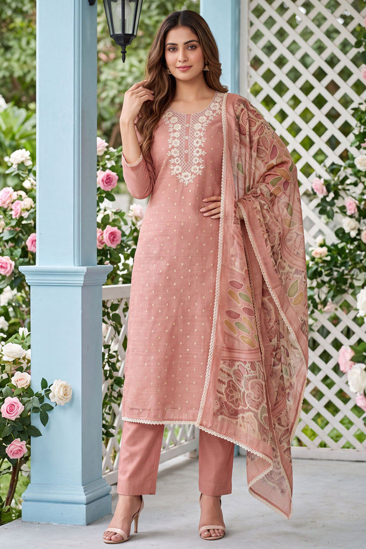 Peach Color Attractive Cotton Embroidered Salwar Suit | Buy Online India