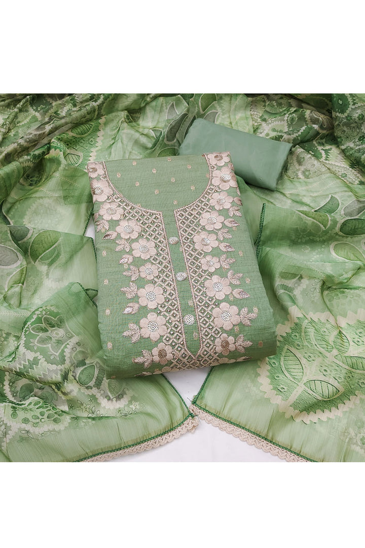 Green Color Sober Embroidered Cotton Salwar Suit | Buy Online India