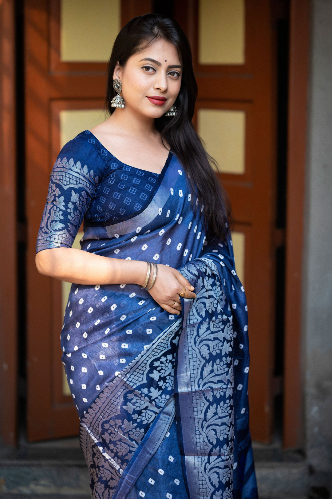 Delicate Navy Blue Color Bandhani Style Printed Art Silk Saree | Buy Online India