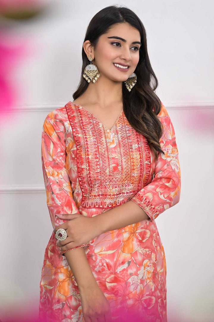 Peach Color Engaging Chanderi Fabric Kurti | Buy Online India