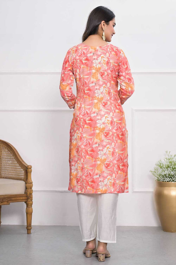 Peach Color Engaging Chanderi Fabric Kurti | Buy Online India