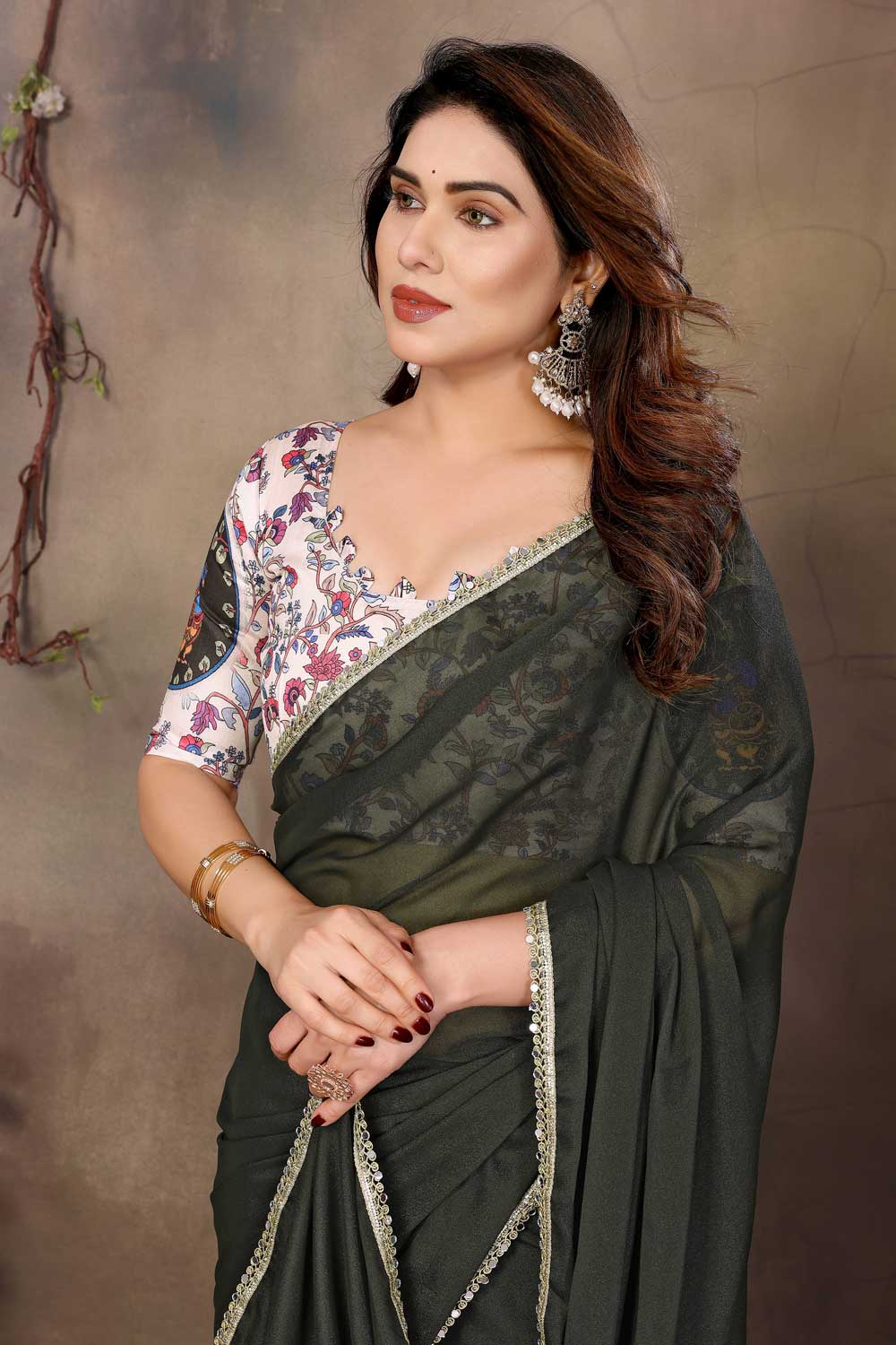 Green Color Georgette Border Work Saree For Party Wear | Buy Online India