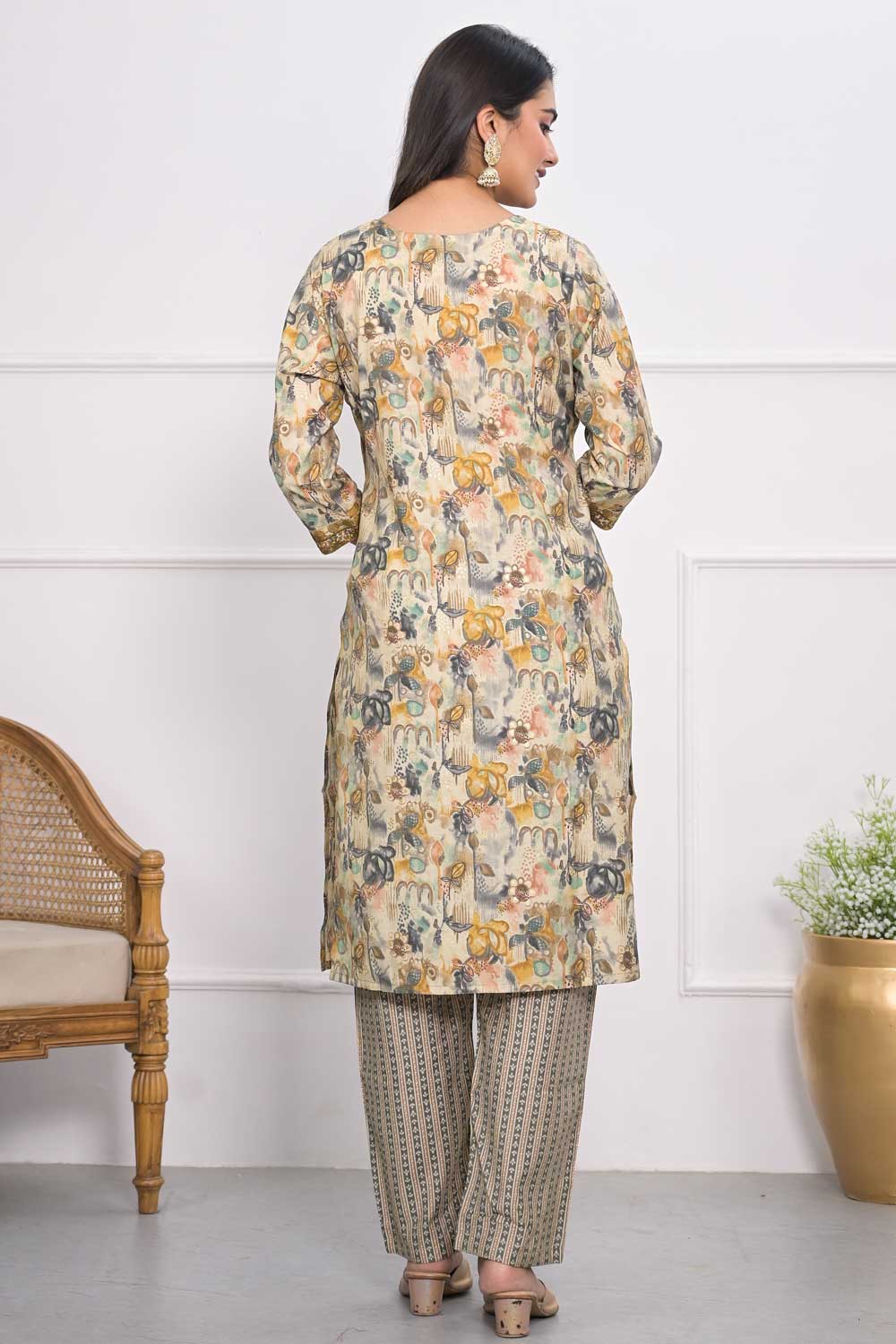 Beguiling Cream Color Chanderi Fabric Kurti With Bottom | Buy Online India