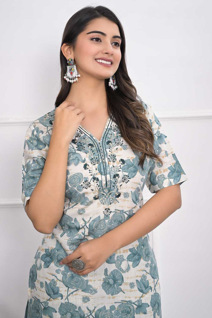 Tempting Chanderi Fabric Off White Color Kurti With Bottom | Buy Online India
