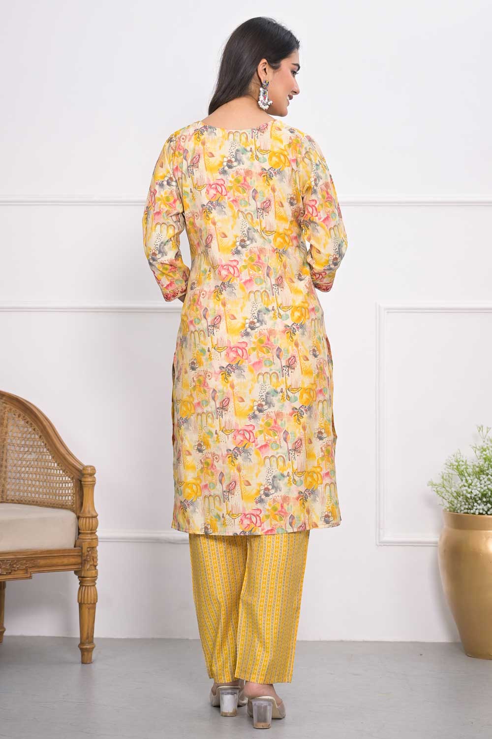 Classic Yellow Color Kurti Bottom Set in Chanderi Fabric | Buy Online India