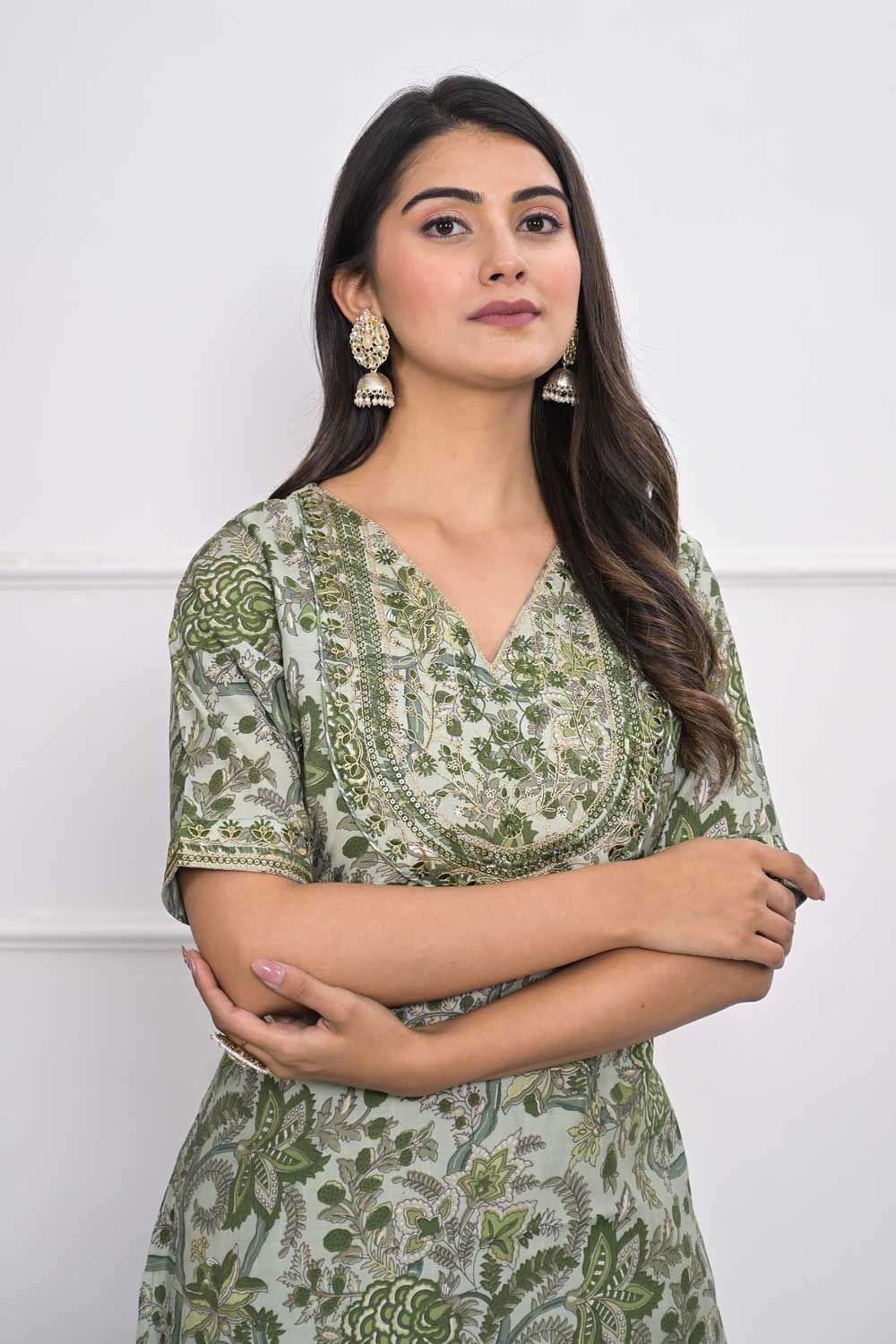Marvellous Chanderi Fabric Kurti With Bottom In Green Color | Buy Online India