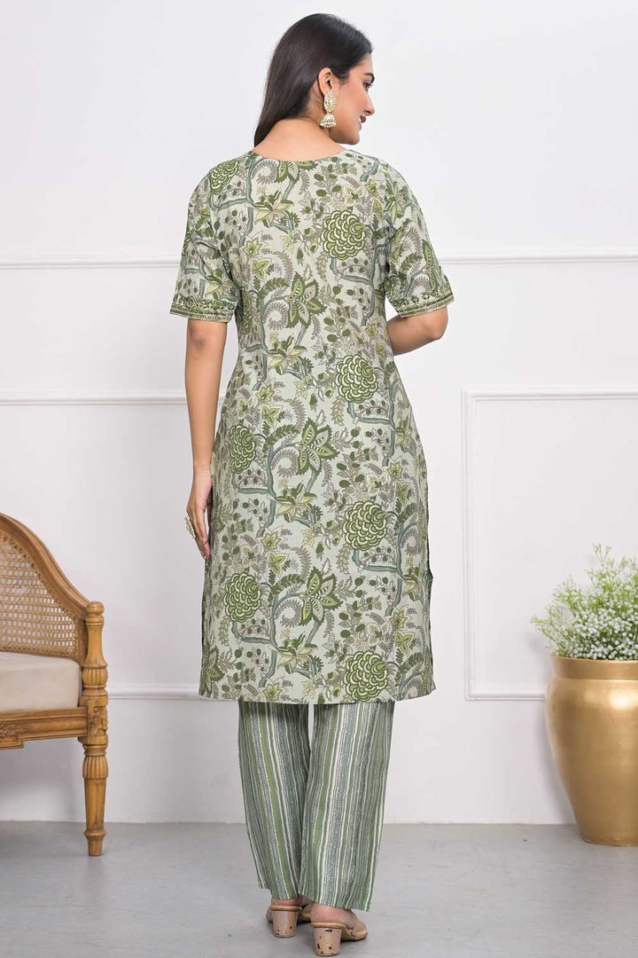 Marvellous Chanderi Fabric Kurti With Bottom In Green Color | Buy Online India