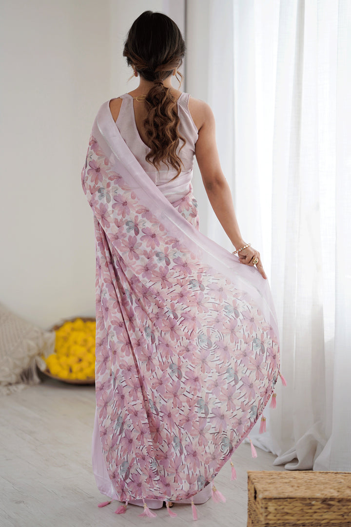 Amazing Pink Color Fancy Fabric Floral Printed Saree | Buy Online India