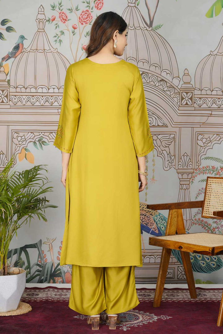 Marvelous Gaji Silk Fabric Readymade Pocket Inside Kurti Bottom Set In Yellow Color | Buy Online India