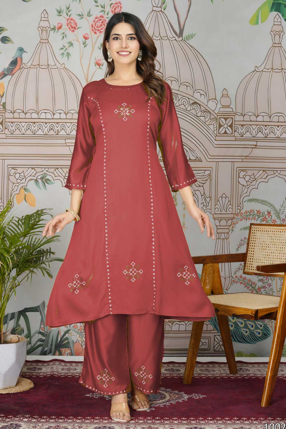 Attractive Gaji Silk Fabric Red Color Readymade Pocket Inside Kurti Bottom Set | Buy Online India