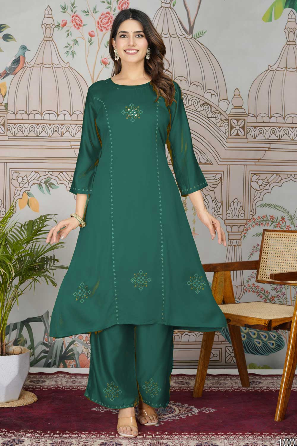 Green Color Gaji Silk Fabric Beauteous Readymade Pocket Inside Kurti Bottom Set | Buy Online India