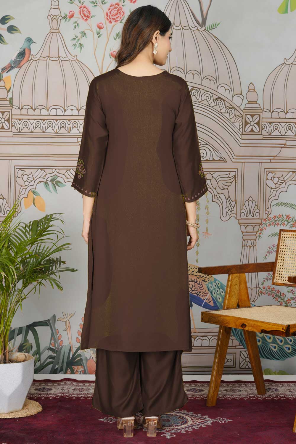 Gaji Silk Fabric Brown Color Trendy Readymade Pocket Inside Kurti Bottom Set | Buy Online India