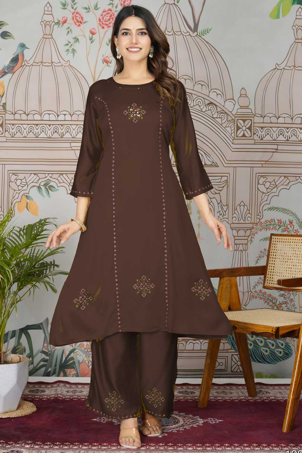 Gaji Silk Fabric Brown Color Trendy Readymade Pocket Inside Kurti Bottom Set | Buy Online India