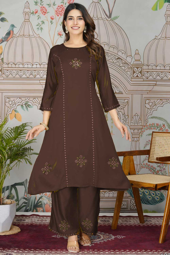 Gaji Silk Fabric Brown Color Trendy Readymade Pocket Inside Kurti Bottom Set | Buy Online India