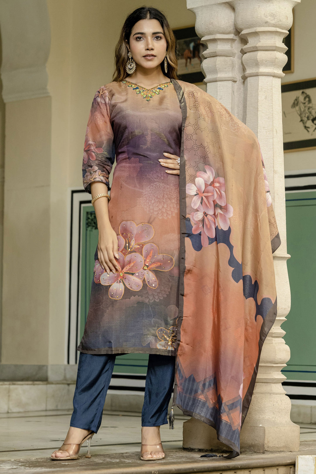 Tempting Fancy Fabric Multi Color Readymade Salwar Suit | Buy Online India