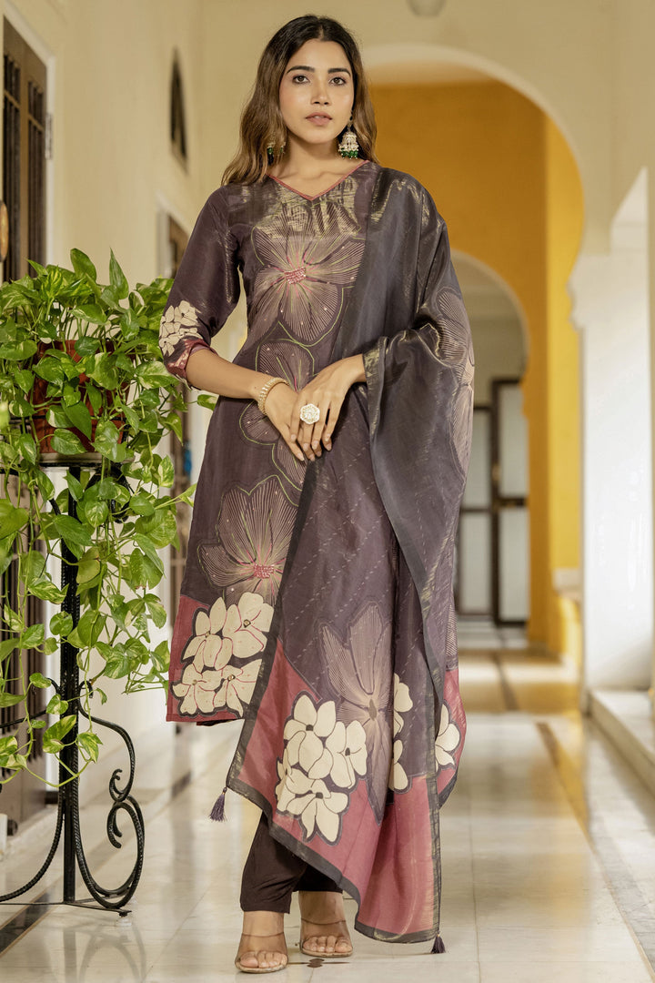 Engaging Brown Color Fancy Fabric Readymade Salwar Suit | Buy Online India