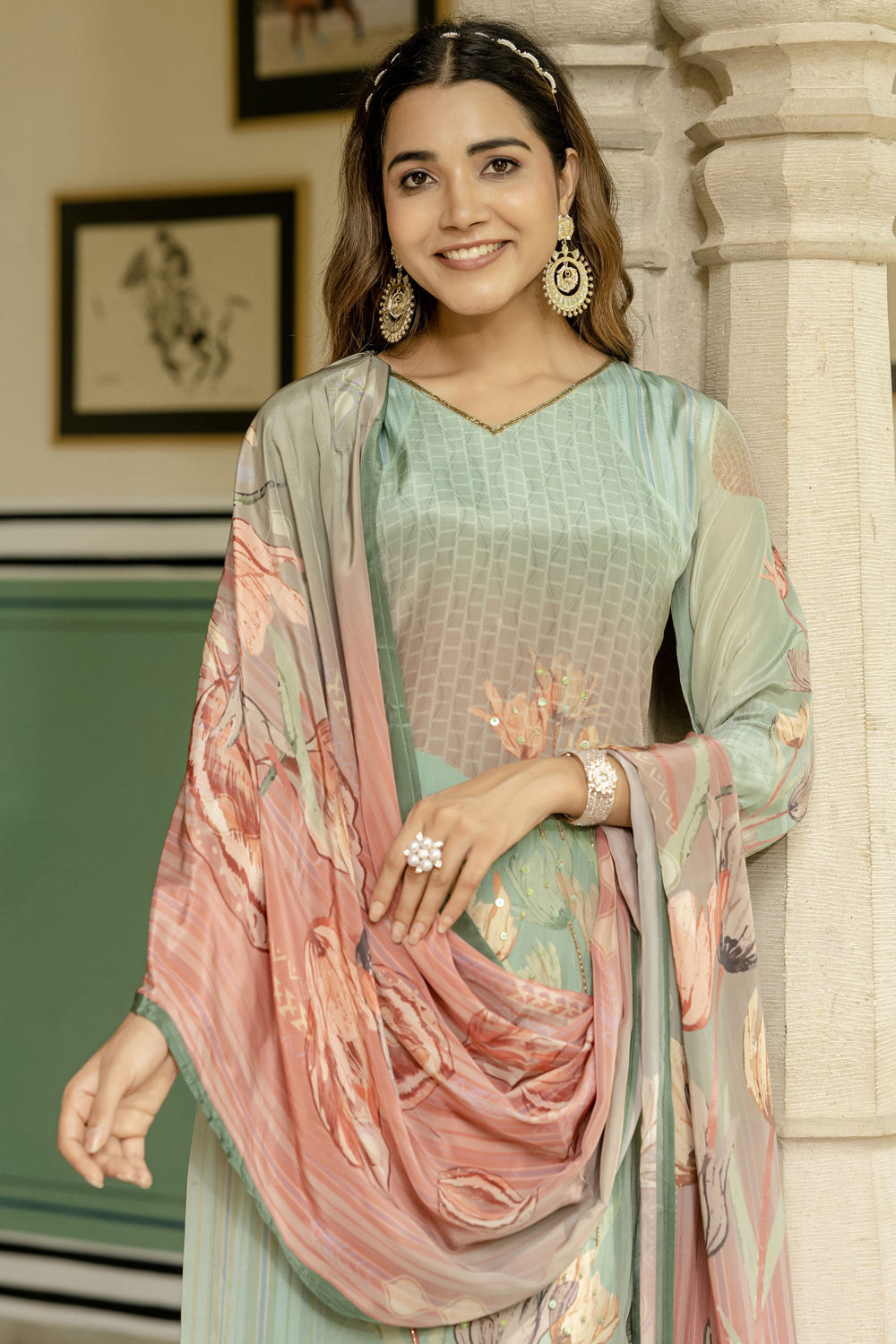 Sea Green Color Gorgeous Readymade Salwar Suit In Fancy Fabric | Buy Online India