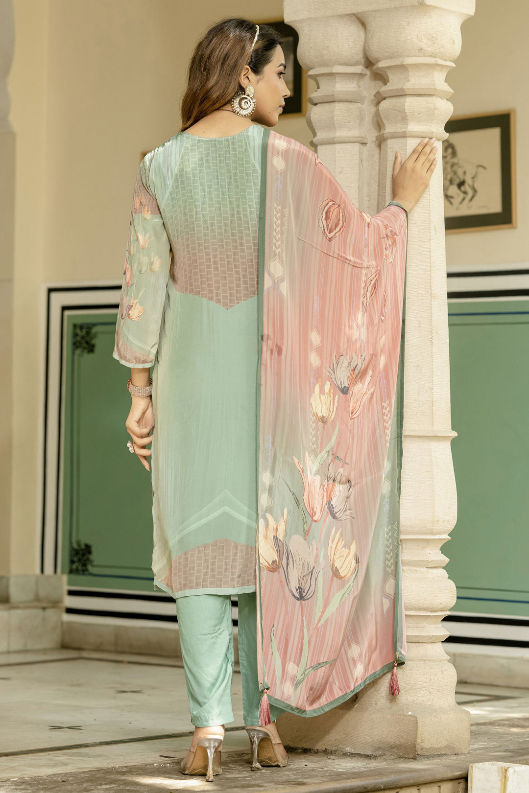 Sea Green Color Gorgeous Readymade Salwar Suit In Fancy Fabric | Buy Online India